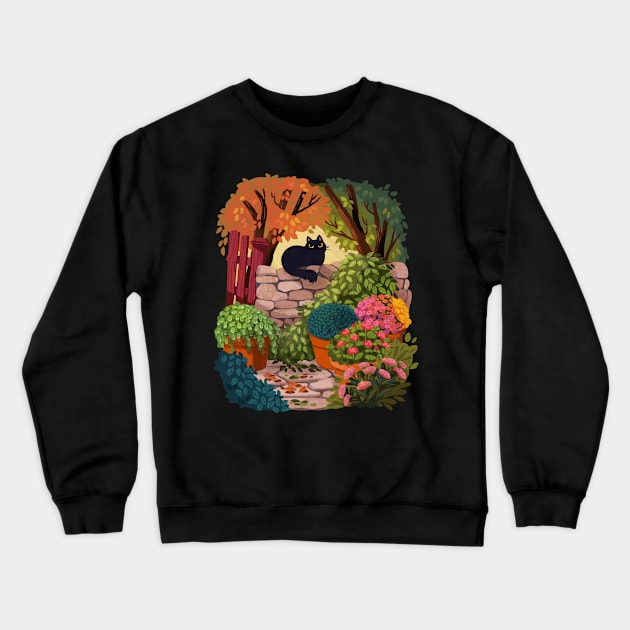 Cat in the garden Crewneck Sweatshirt by MichelleScribbles